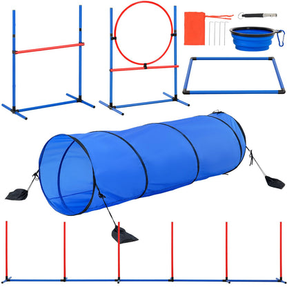VEVOR Dog Agility Training Equipment, 5 PCS Set with Adjustable High Hurdles,6 Weave Poles, Tunnel, Jump Ring, Pause Box, Whistle, Foldable Bowl, Puppy Obstacle Course Kit with Storage Bags