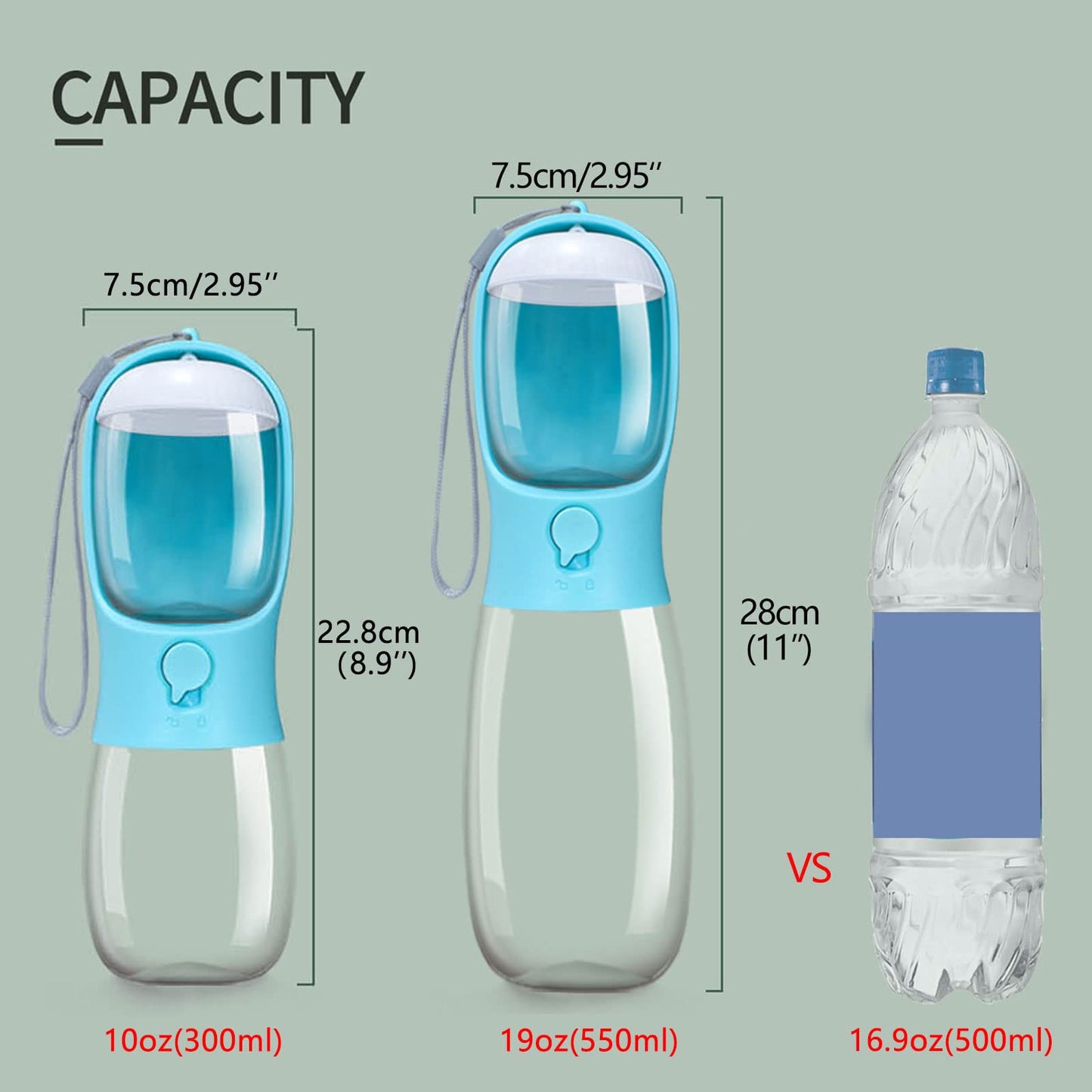 Bouteille d'eau portable pour chien AVELORA avec récipient pour nourriture, distributeur d'eau portable pour chat, lapin, chiot et autres animaux de compagnie pour la marche, la randonnée et les voyages (19 oz)