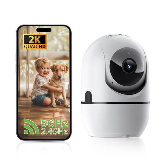 Caméra de sécurité intérieure 2K 5G et 2,4G Wi-Fi pour chien et animal domestique, avec application mobile, caméra de sécurité 360°, babyphone, détecteur de mouvement, vision nocturne, audio bidirectionnel, caméra nounou (A)