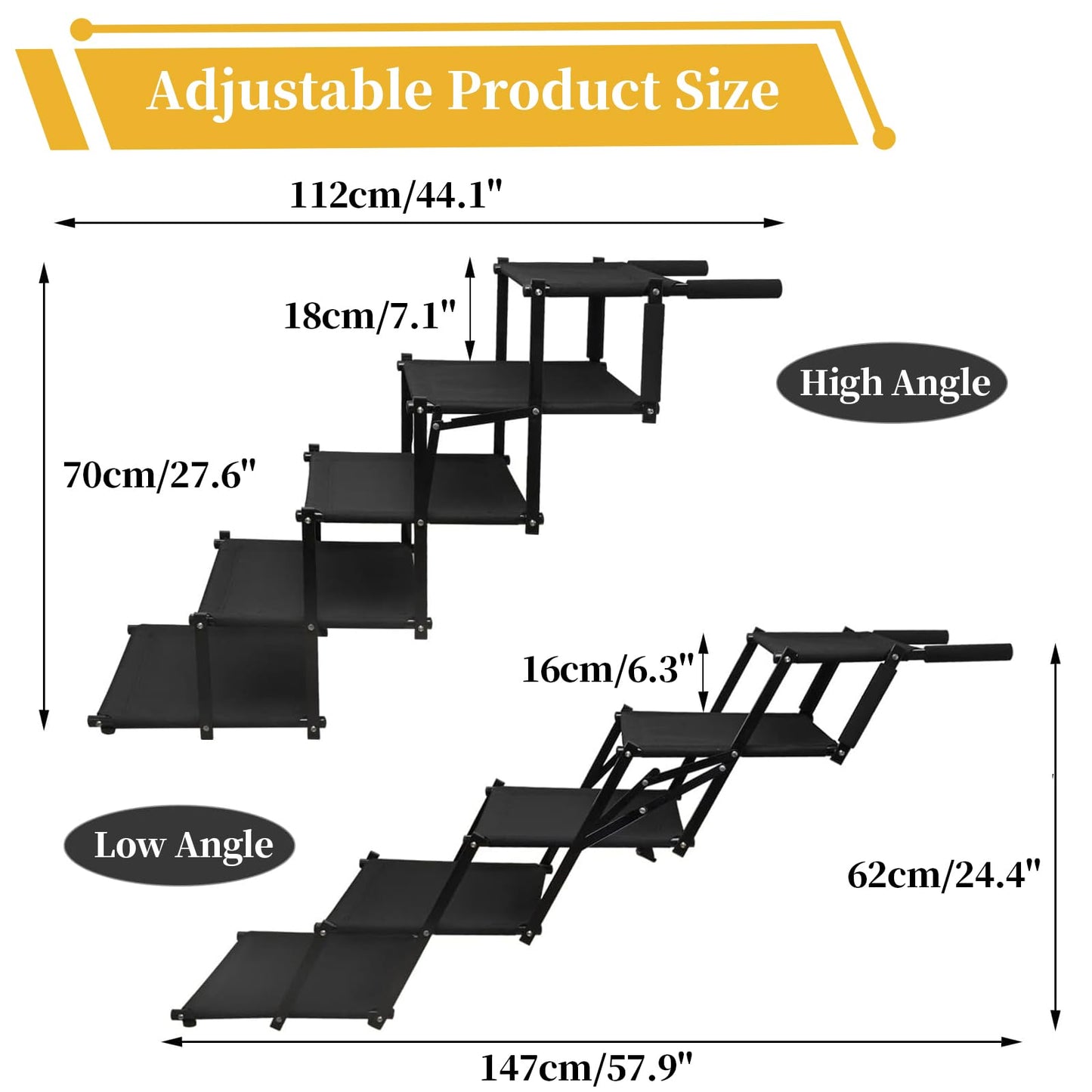 Rampe pour chiens de grande taille, escalier pliable pour voiture, échelle portable pour animaux de compagnie, marches antidérapantes pour voitures, SUV, camions, lits hauts, 5 marches (44,1" L × 16,7" l × 27,6" H)