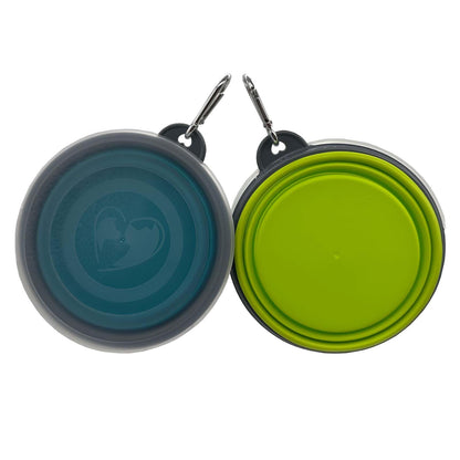 Small Collapsible Dog Bowl,2 Pack Portable and Foldable Pet Travel Bowls with 2 Carabiners & Lids for Dogs Cats and Small Animals (Blue+Green+Grey, 350ml)