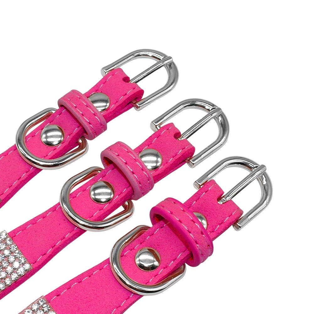Haoyueer Cute Dazzling Sparkling Elegant Fancy Soft Suede Leather Bling Rhinestone Crystal Jeweled Pet Cat Dog Puppy Collar Dog Leash Combo Set(Pink,XXS)
