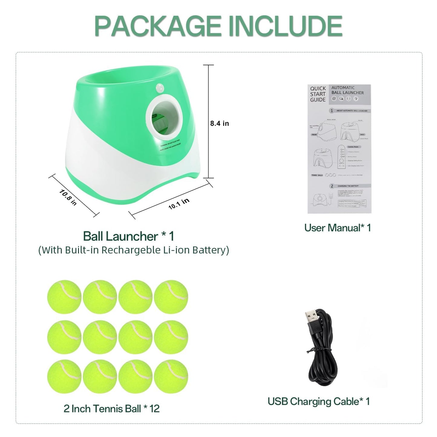 Lanceur de balles pour usage intérieur/extérieur, télécommandé, comprend 12 balles de tennis, lanceur de balles Green Dog