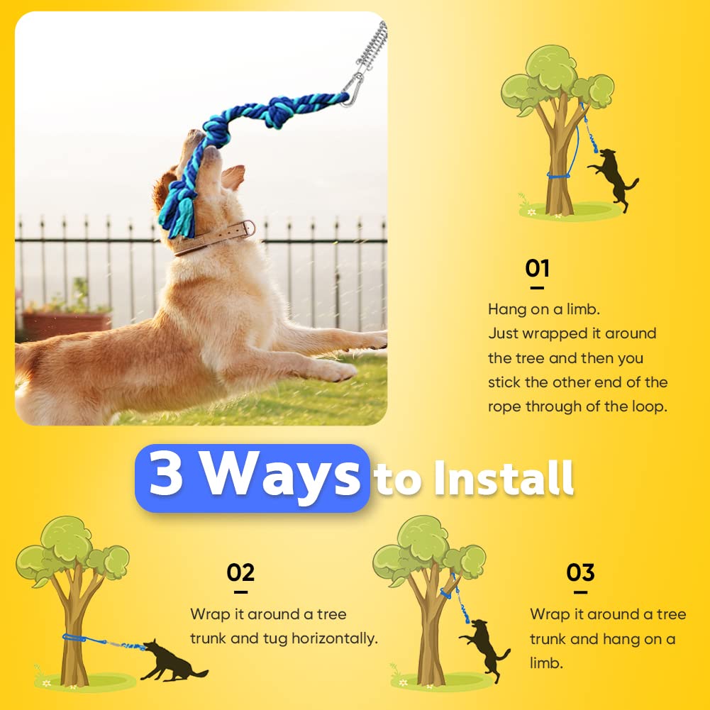 Petbobi Bungee Dog Toy, Tether Tug Outdoor Dog Toy for Pitbull Interactive & Exercise, Spring Pole Tether Tug of War Toy with Durable Rope, Outdoor Hanging Toys for Large Dogs Reduce Boredom, Blue