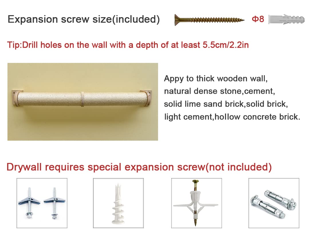 MIAOGE Wall Mounted Cat Scratcher,Cat Wall Scratching Posts and Cat Shelves,Wall Cat Tree for Indoor Cats,Cat Wall Furniture Scratch Posts (Sisal Rope_Φ7)