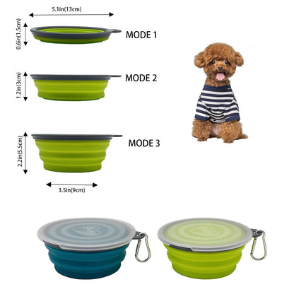Small Collapsible Dog Bowl,2 Pack Portable and Foldable Pet Travel Bowls with 2 Carabiners & Lids for Dogs Cats and Small Animals (Blue+Green+Grey, 350ml)