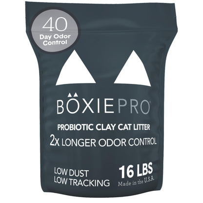 Litière agglomérante Boxie® Probiotic pour chats et chatons, contrôle des odeurs pendant 40 jours, 7,3 kg, 99,9 % sans poussière, autonettoyante, longue durée, approuvée par les vétérinaires, facile à ramasser pour tous les bacs à litière