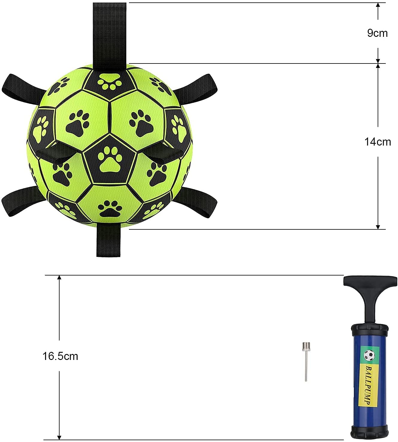 Jouets interactifs pour chiens FITNOVO, jouet à rapporter et à tirer avec sangles, balle d'eau flottante pour petits et moyens chiens, balle de troupeau durable pour le jeu - Vert