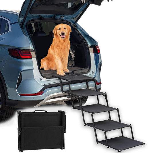Rampe pour chiens de grande taille, escalier pliable pour voiture, échelle portable pour animaux de compagnie, marches antidérapantes pour voitures, SUV, camions, lits hauts, 5 marches (44,1" L × 16,7" l × 27,6" H)