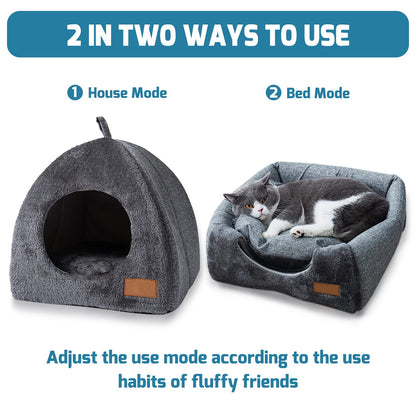 Pet Cave Bed - Warm Cat Bed for Indoor Cats - Pet Tent Cave Igloo Bed for Cats/Small Dogs - Pet Dog Cat Cave Bed - Kitten Bed Cat Tent Cat Bed House with Removable Washable Cushion