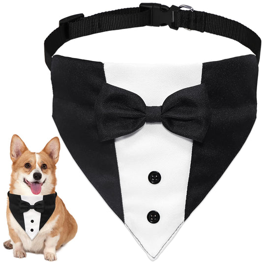 GOYOSWA Costume de smoking pour chien, collier bandana de mariage pour chien avec nœud papillon, costumes de smoking pour chien réglables, cadeaux d'anniversaire de fiançailles pour petits, moyens et grands chiens (S : tour de cou 12,5 à 21 pouces)