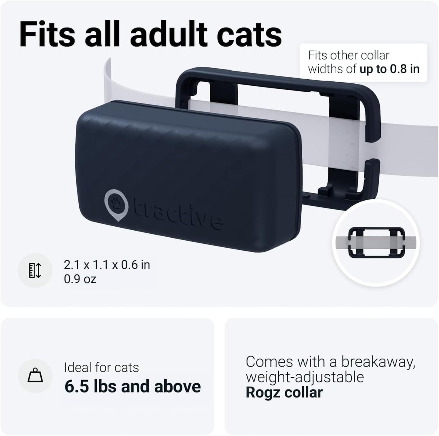Tractive GPS Cat Tracker (6.5 lbs+) | Real-time Pet Location Tracker | Health & Wellness Alerts | Battery Life Up to 7 Days | Breakaway Cat Collar Included (Dark Blue)
