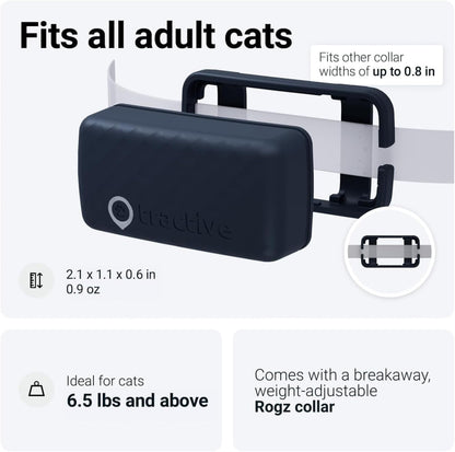 Tractive GPS Cat Tracker (6.5 lbs+) | Real-time Pet Location Tracker | Health & Wellness Alerts | Battery Life Up to 7 Days | Breakaway Cat Collar Included (Dark Blue)
