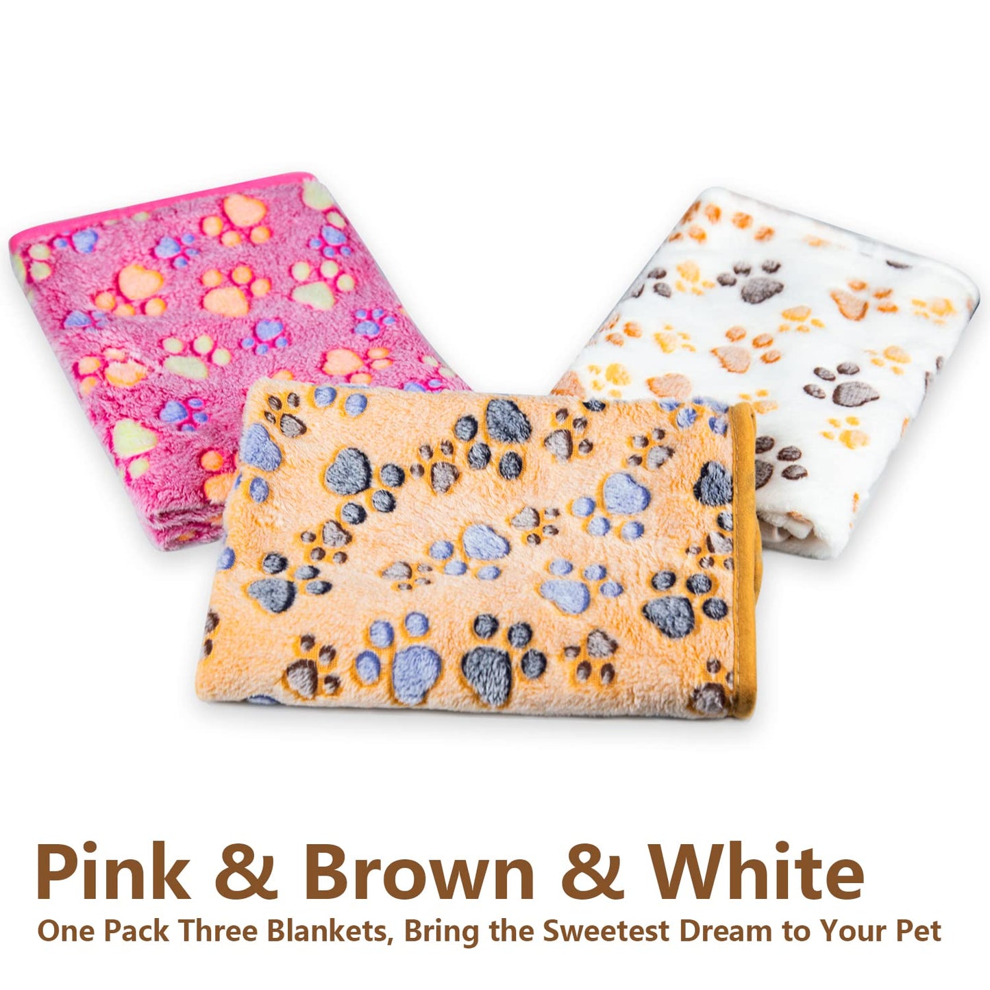 LeapSheep Pet Blankets for Dogs Cats - 3Pack Heart Pattern Super Soft Fluffy Dog Blankets for Small Medium Large Doggy Kitten (Paws, Small)