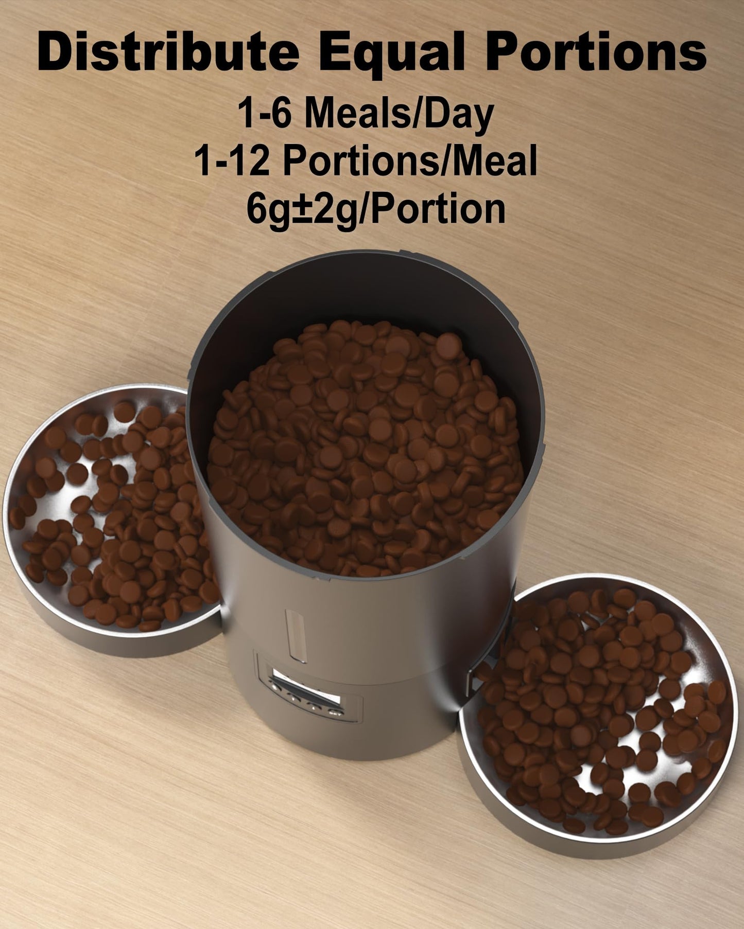 Miaosical Dual Automatic Cat Feeder 2 Cats,6 Meals/Day,12 Portions/Meal,4.2L Dual Power Double Bowls Feeder,Dry Food Auto Pet Dispenser,10S Voice Record,Flexible Schedule Timer(Black,Basic 2 Bowls)