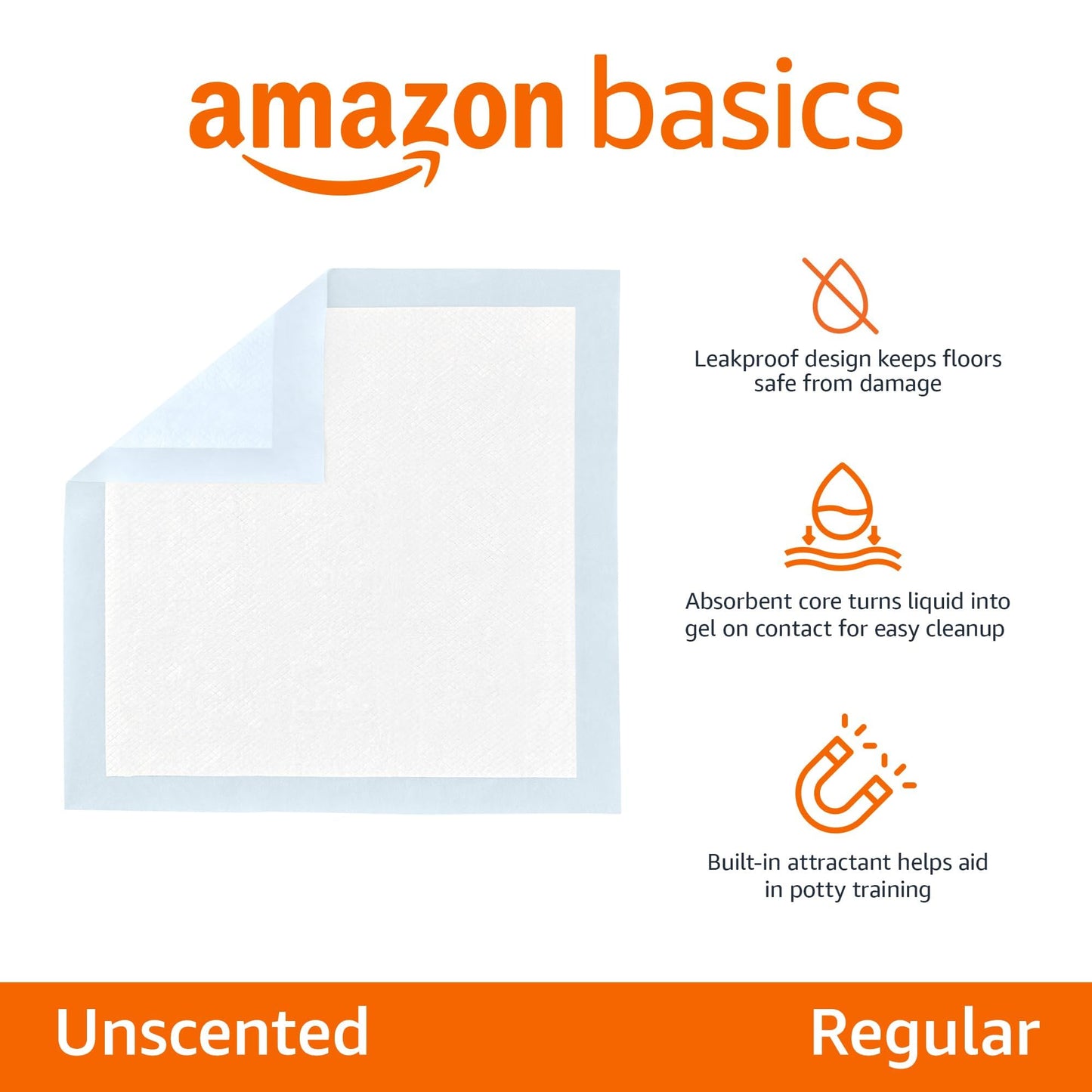 Tapis d'apprentissage de la propreté Amazon Basics pour chiens et chiots, 5 couches anti-fuites avec surface à séchage rapide, format standard (55 x 55 cm) - Lot de 100