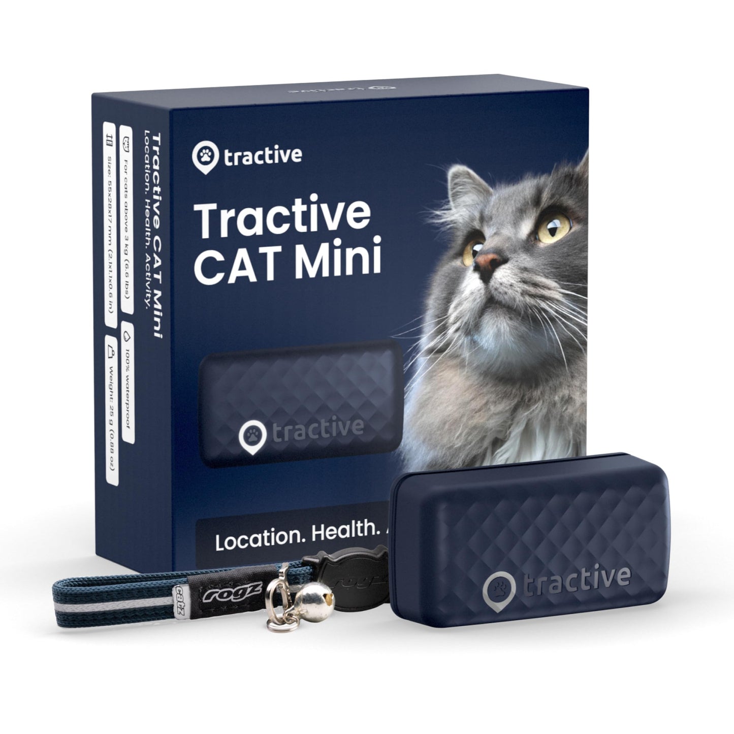 Tractive GPS Cat Tracker (6.5 lbs+) | Real-time Pet Location Tracker | Health & Wellness Alerts | Battery Life Up to 7 Days | Breakaway Cat Collar Included (Dark Blue)