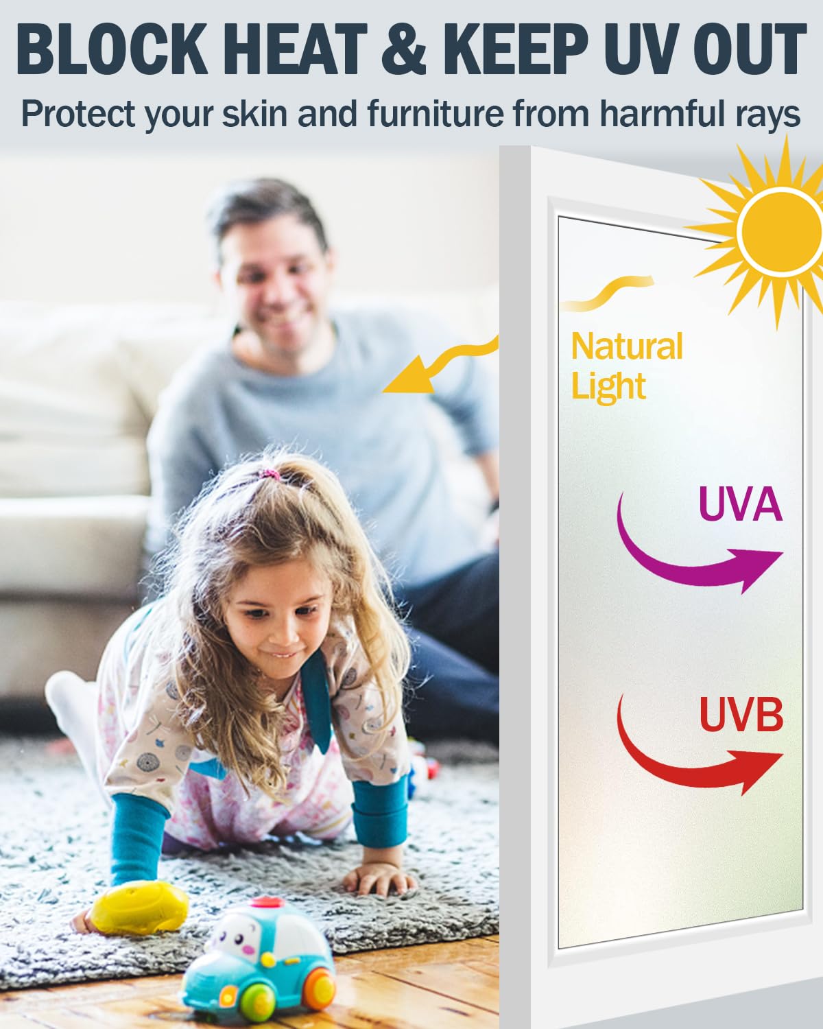Lovepea Window Films for Privacy Frosted Glass with Installation Tools, Removable, Peep-Proof, Static Cling, Heat Control, UV Protection, Anti-Glare, for Home 17.5" x 78.7" (44.5 x 200cm)