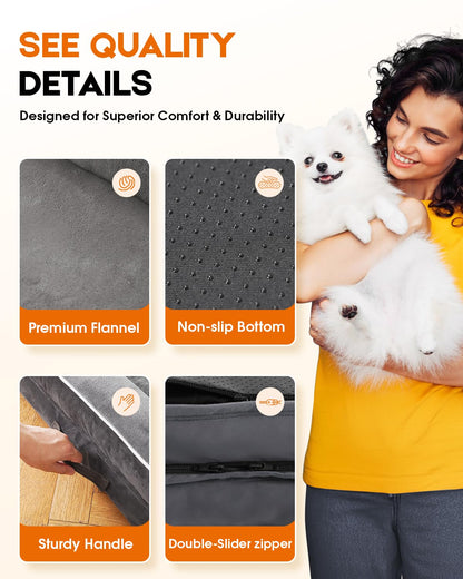 Large Orthopedic Dog Bed, Egg Foam Dog Couch with Removable Washable Cover, Waterproof Pet Sofa Bed with Non-Slip Bottom and Four-Sided Bolster Cushion, Gray Dog Beds for Large Sized Dog