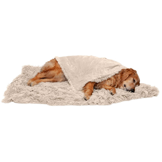 Couverture pour chien Furhaven imperméable et apaisante en peluche longue fourrure et velours - (Couverture) Longue fausse fourrure - Taupe, Extra Large,