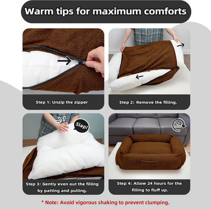 Grands paniers pour chats d'intérieur Sytopia, panier anti-anxiété pour chien, polaire moelleuse de 81 cm, lavable et imperméable, panier rond doux et apaisant pour chiens jusqu'à 11 kg, marron
