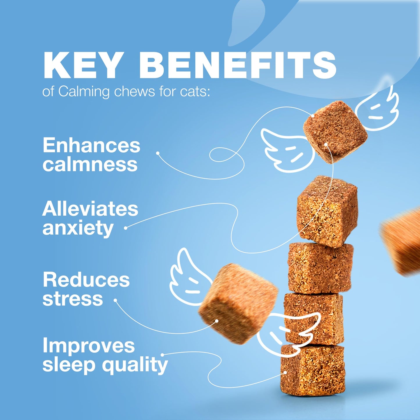 Hemp Cat Calming Treats - Probiotic Melatonin Soft Chews for Cat Anxiety Relief with Hemp Seed Oil - Calming Chews for Stress, Storms, Travel, Grooming, Separation Anxiety - Behavioural Support