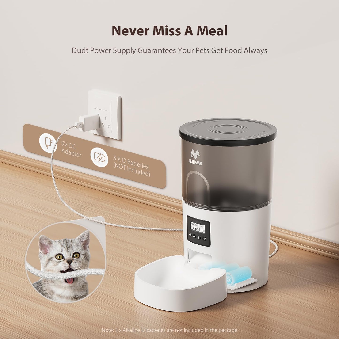 IMIPAW Automatic Cat Feeders, 3L Timed Cat Dry Food Dispenser with Anti-Clogging Design, Auto Pet Feeder for Cats and Dogs, 1-6 Meals Per Day