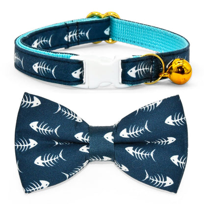 Collier pour chat en forme d'arête de poisson avec nœud papillon, collier de sécurité détachable, accessoires pour chat pour mariage/anniversaire, nœud papillon réglable, grelot amovible