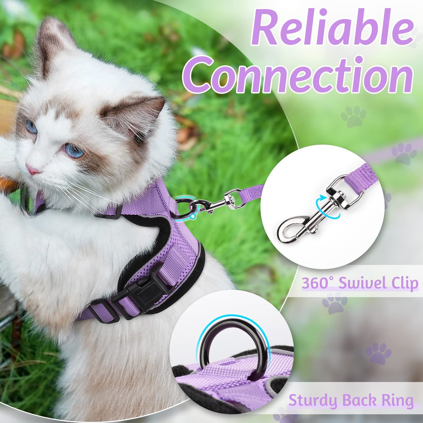 rabbitgoo Cat Harness and Leash for Walking, Escape Proof Soft Adjustable Vest Harnesses for Small Medium Cats, Easy Control Breathable Reflective Strips Jacket, XXS, Light Purple