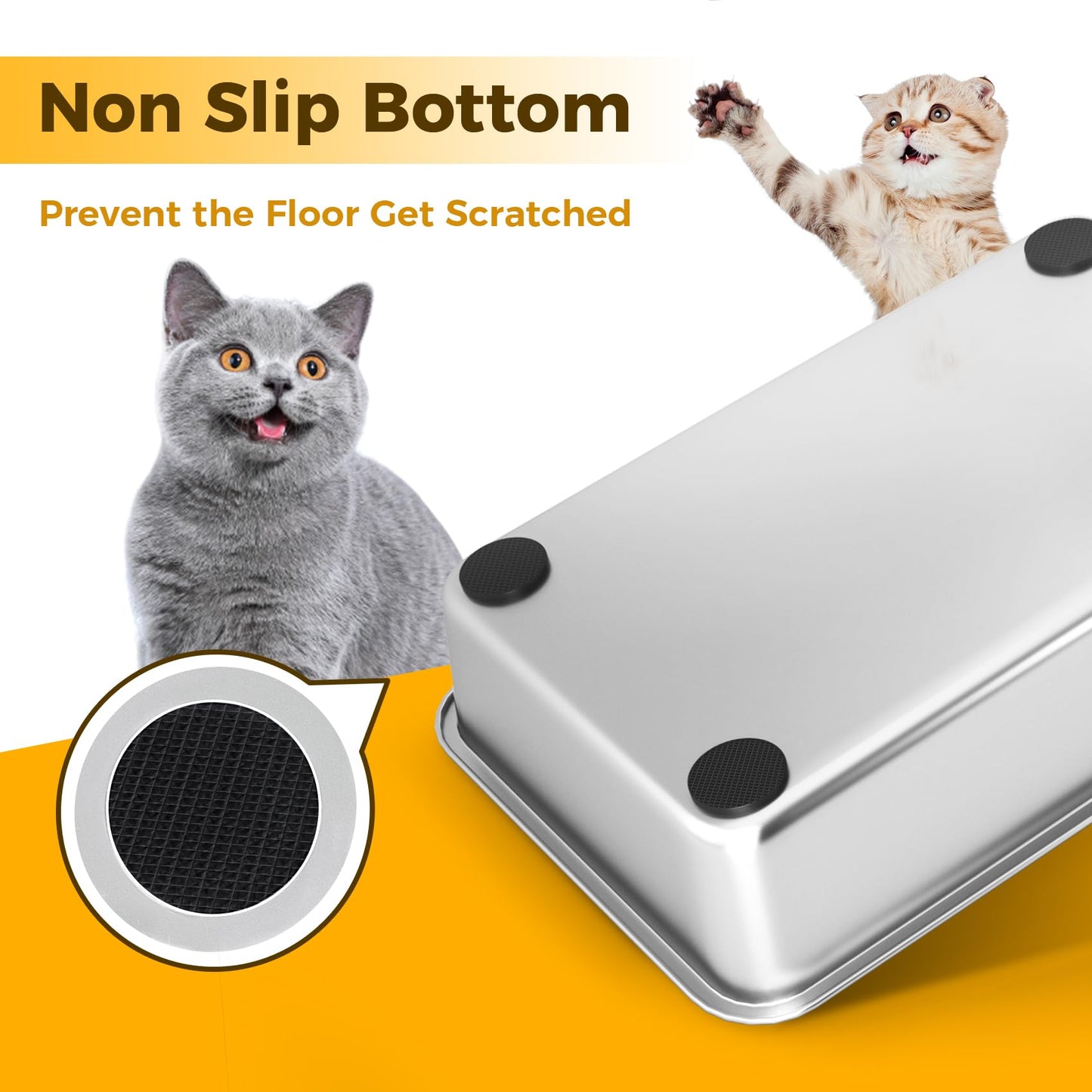 LIHONG Stainless Steel Cat Litter Box,Large Metal Litter Box for Small Cats Hamster Rabbits,No Smell,Non Stick,Easy to Clean(23.5 Lx15.5 Wx4 H,L)