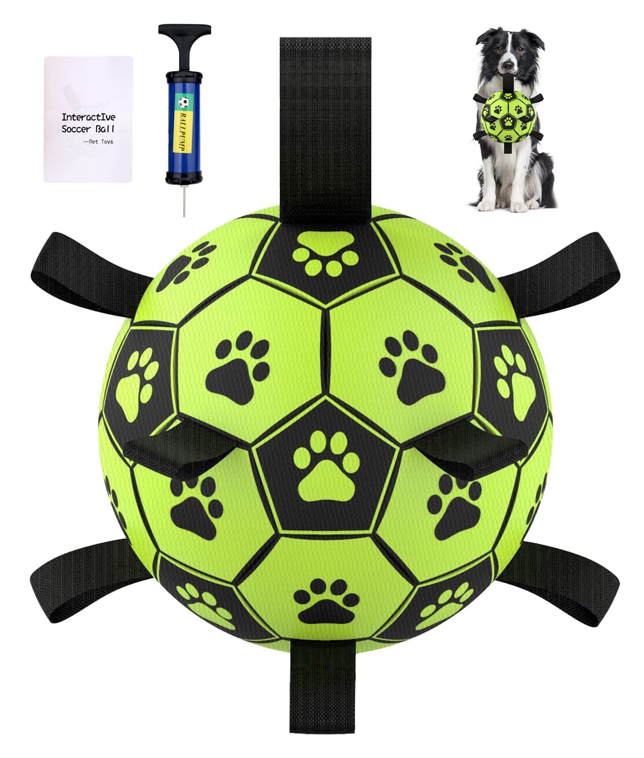 Jouets interactifs pour chiens FITNOVO, jouet à rapporter et à tirer avec sangles, balle d'eau flottante pour petits et moyens chiens, balle de troupeau durable pour le jeu - Vert
