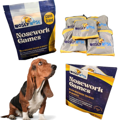 The Nosey Nose Dog Scent Training Kit - Clove Scent Zipper Pouch with Bag & Brain Puzzle Games - Nosework Scentwork Games for All Ages Dog