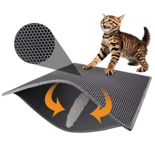 Pieviev Cat Litter Mat Trapper - 76 x 61cm Honeycomb Double Layer Tapis Litiere Chat -Traps Messes, Easy Clean and Durable (Gray)