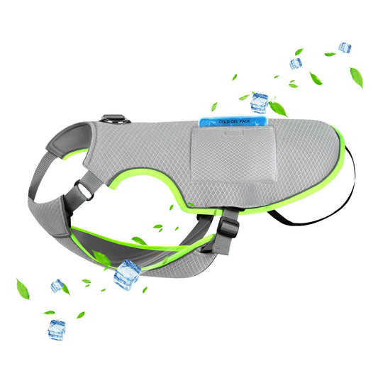 Gilet rafraîchissant Mora Pets pour chien avec packs de glace, veste rafraîchissante par évaporation, harnais d'été réglable avec anneau en D pour chiens de grande, moyenne et petite taille, gris, taille L