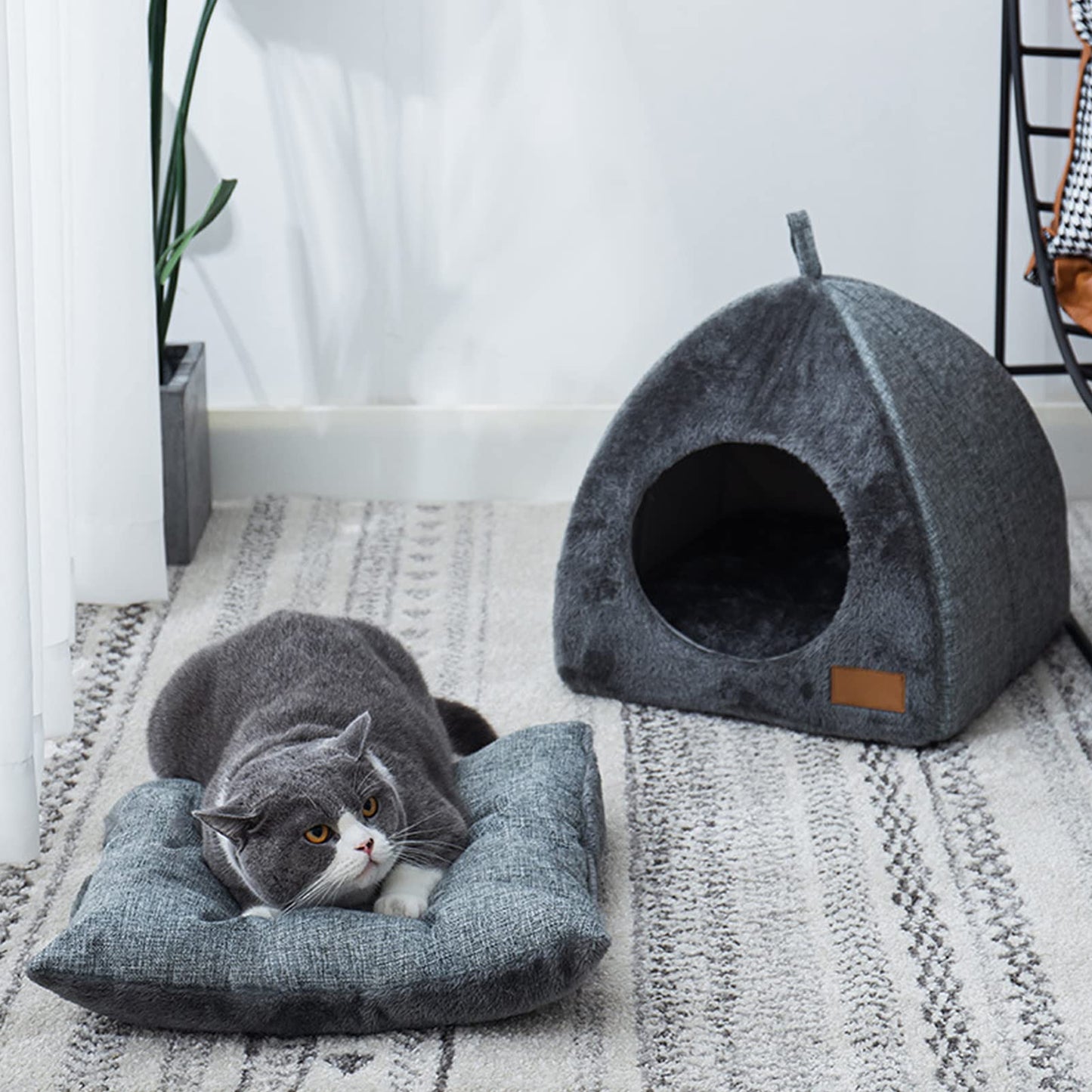Pet Cave Bed - Warm Cat Bed for Indoor Cats - Pet Tent Cave Igloo Bed for Cats/Small Dogs - Pet Dog Cat Cave Bed - Kitten Bed Cat Tent Cat Bed House with Removable Washable Cushion
