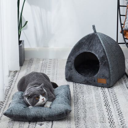 Pet Cave Bed - Warm Cat Bed for Indoor Cats - Pet Tent Cave Igloo Bed for Cats/Small Dogs - Pet Dog Cat Cave Bed - Kitten Bed Cat Tent Cat Bed House with Removable Washable Cushion