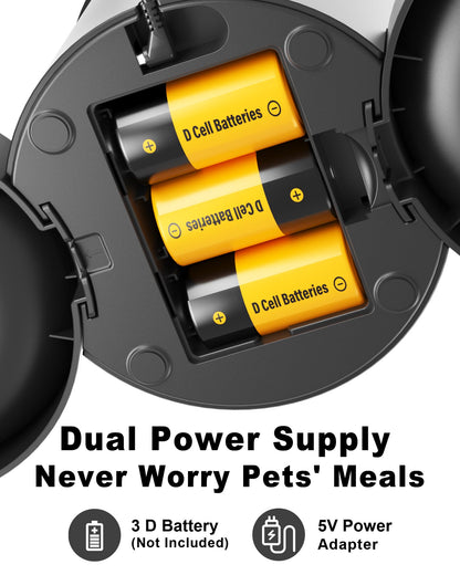 Miaosical Dual Automatic Cat Feeder 2 Cats,6 Meals/Day,12 Portions/Meal,4.2L Dual Power Double Bowls Feeder,Dry Food Auto Pet Dispenser,10S Voice Record,Flexible Schedule Timer(Black,Basic 2 Bowls)