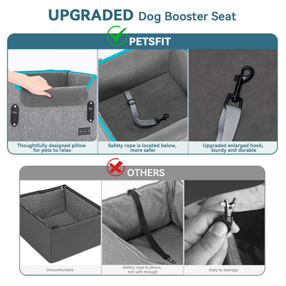 PETSFIT Dog Car Seats for Small Dogs, Portable Dog Booster Car Seat with Patent Safe Buckles, Clip-On Leash, Suitable for Small Pets Up to 25lbs (Grey)