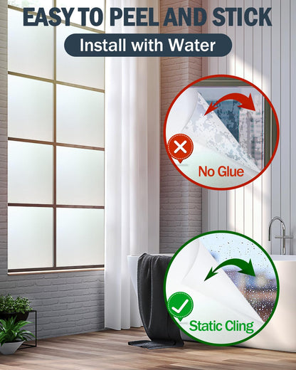 Lovepea Window Films for Privacy Frosted Glass with Installation Tools, Removable, Peep-Proof, Static Cling, Heat Control, UV Protection, Anti-Glare, for Home 17.5" x 78.7" (44.5 x 200cm)