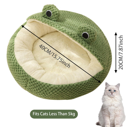 Pet Bed Dog Bed Cat Bed Frog Cat Bed Long Plush Winter Autumn Thermal Cute Cartoon Non-Slip Pet Bed Detachable Insert Soft Dampproof Cat Bed, Round with Half Roof