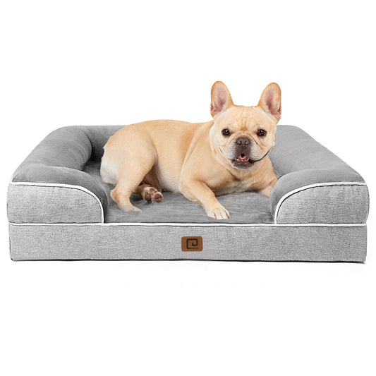 Panier orthopédique en mousse à mémoire de forme EHEYCIGA pour chien de taille moyenne, avec côtés, doublure imperméable, fond antidérapant et housse amovible lavable.