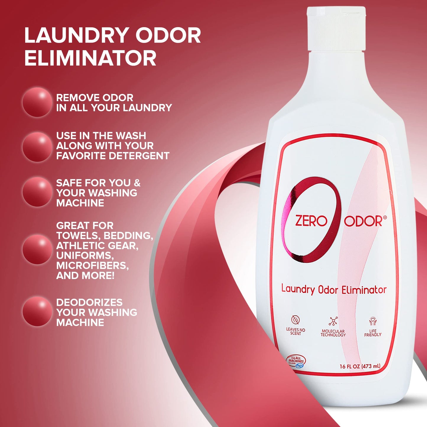 Zero Odor - Laundry Odor Eliminator & Deodorizer - Great for Pet Bedding & Clothes - Concentrate (3-Pack, 16oz)