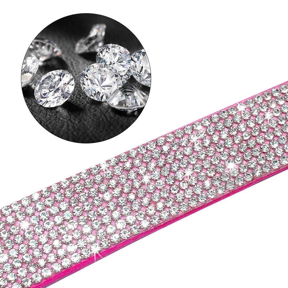 Haoyueer Cute Dazzling Sparkling Elegant Fancy Soft Suede Leather Bling Rhinestone Crystal Jeweled Pet Cat Dog Puppy Collar Dog Leash Combo Set(Pink,XXS)