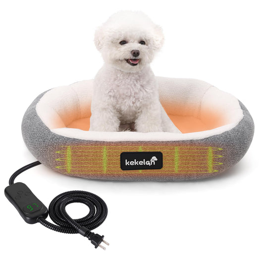Indoor Heated Cat Bed, Heated Pet Bed for Indoor Cats Kitten Small Dogs Puppy Electric Warming Bed Heater Soft & Cozy Pet Heating Pad with Timer and Temp Adjustable Machine Washable-Oval Gray