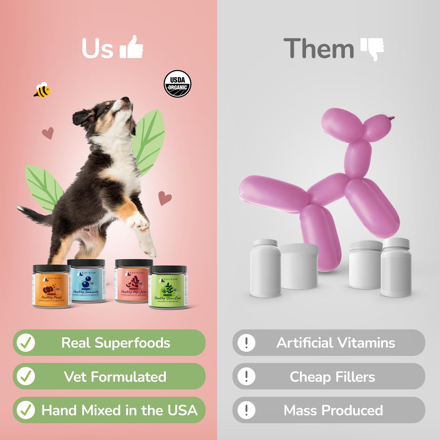 kin+kind Cat & Dog Anxiety Relief Supplements - Calming Supplements, Stress Reliever Treats, Pet Anxiety Relief, Formula with Apple, Chamomile, Ginger and Thyme - Made in USA