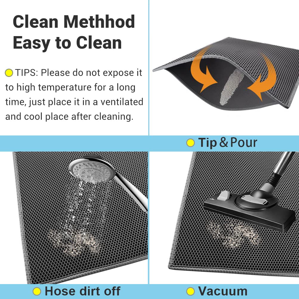 Pieviev Cat Litter Mat Trapper - 76 x 61cm Honeycomb Double Layer Tapis Litiere Chat -Traps Messes, Easy Clean and Durable (Gray)