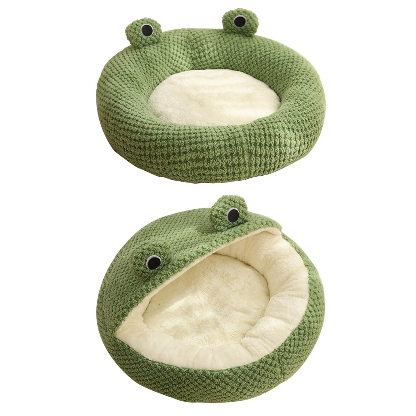 Pet Bed Dog Bed Cat Bed Frog Cat Bed Long Plush Winter Autumn Thermal Cute Cartoon Non-Slip Pet Bed Detachable Insert Soft Dampproof Cat Bed, Round with Half Roof