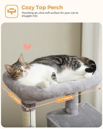 PEQULTI Cat Tree for Large Cats with Metal Frame Big Hammock, Cat Tower for Indoor Cats with 2 Door Condo House, [56.3"=143cm] Multi-Level Cat Shelves with Scratching Posts and Top Perch, Grey