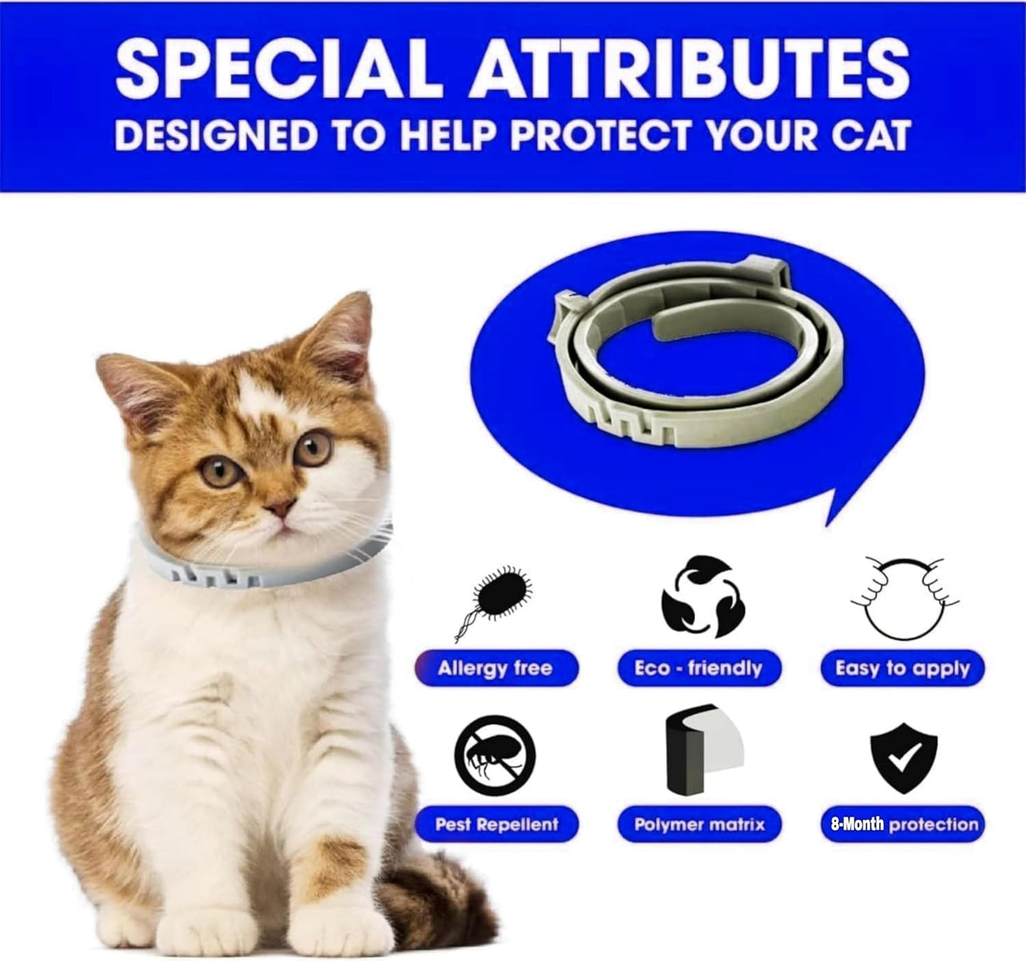 UF-PL 8 Month Cat Collar - Collar for All Cat Breeds and Sizes - Adjustable,Safe,Durable & Effective Collar for Cat 13 Inches-Long Lasting,Flexible,Portable & Waterproof Collar for Cats