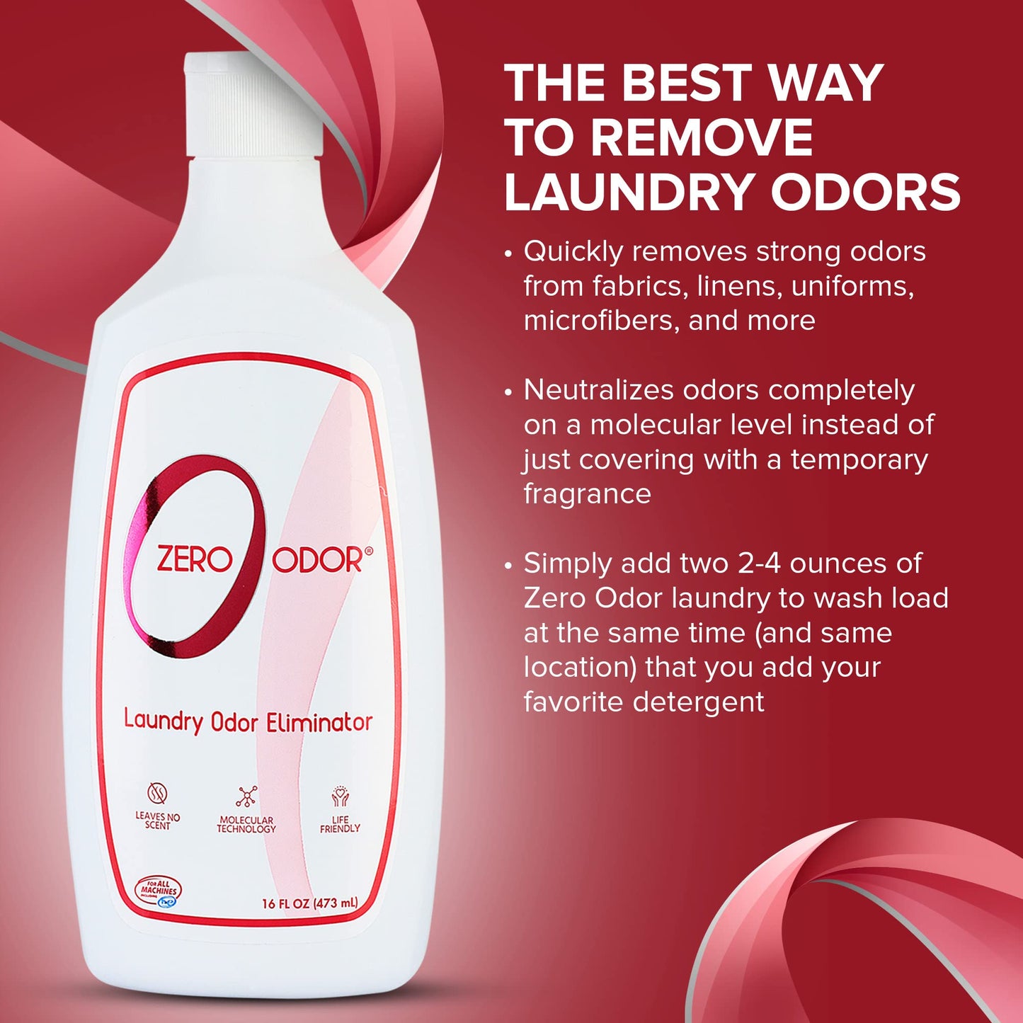 Zero Odor - Laundry Odor Eliminator & Deodorizer - Great for Pet Bedding & Clothes - Concentrate (3-Pack, 16oz)